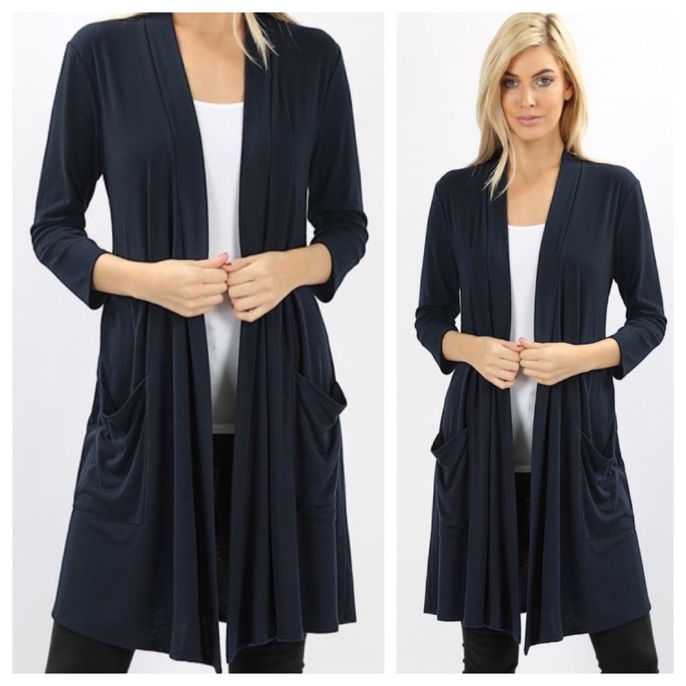 Navy basic cardigan with pockets